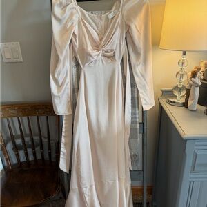Elegant Long-Sleeve Satin Wrap Dress in Blush